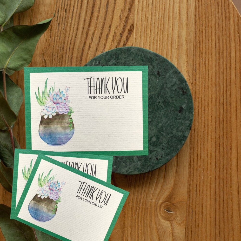 Succulentes Thank You Cards Personalized / 100 Bulk Set of Modern Succulent